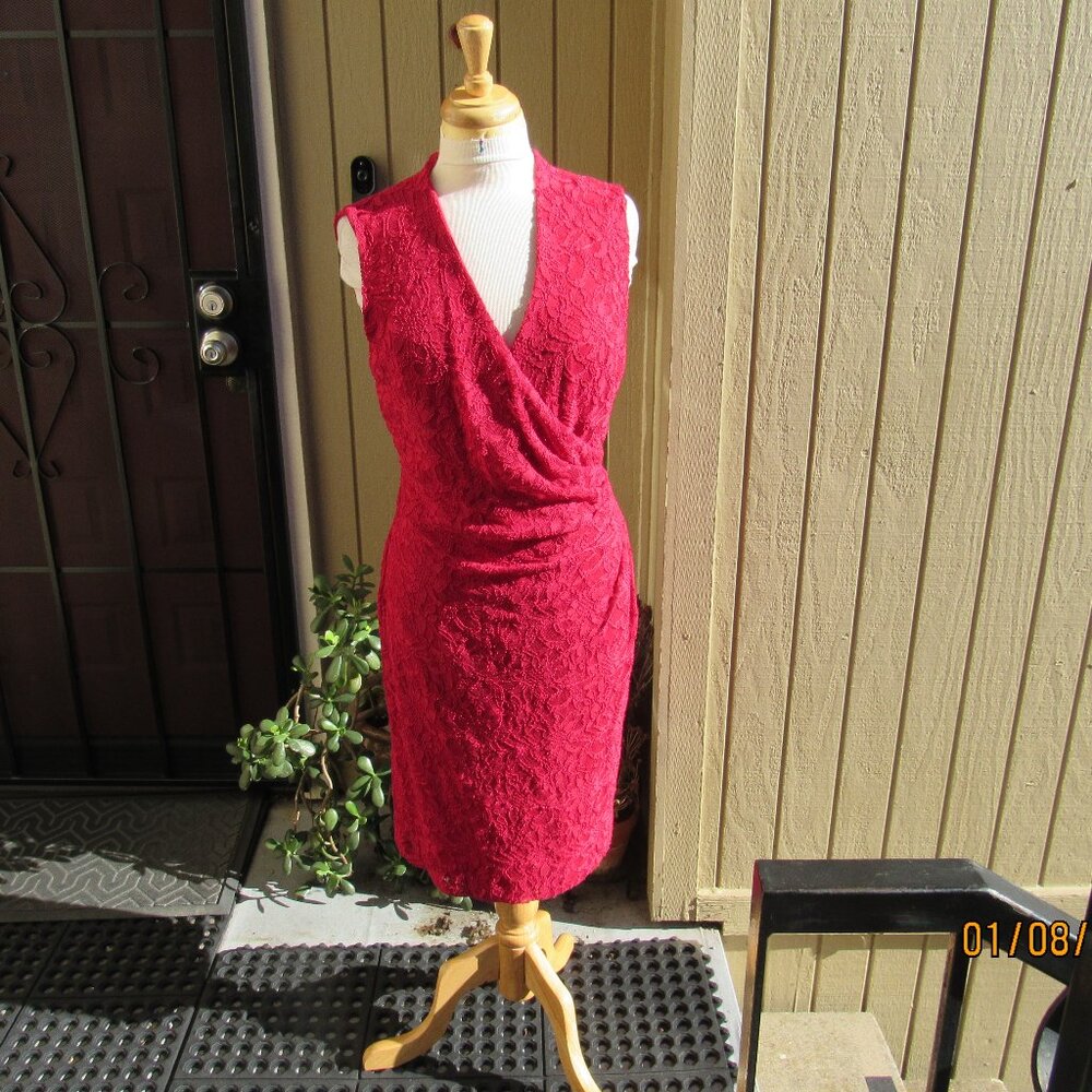 #768  NEW WOMAN'S RED LACE DRESS BY RALPH LAUREN  (SIZE 14)